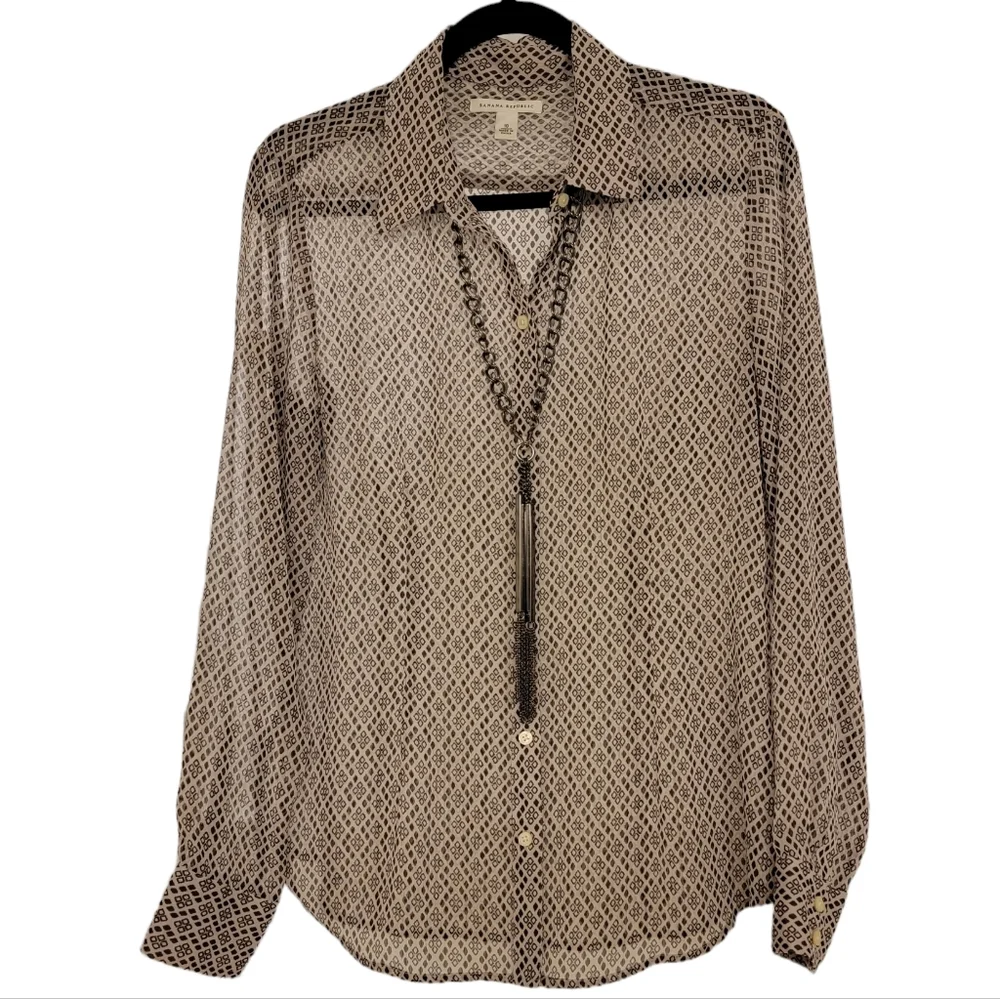 Banana Republic Sheer Button-Up Shirt + Necklace - Picture 1 of 5